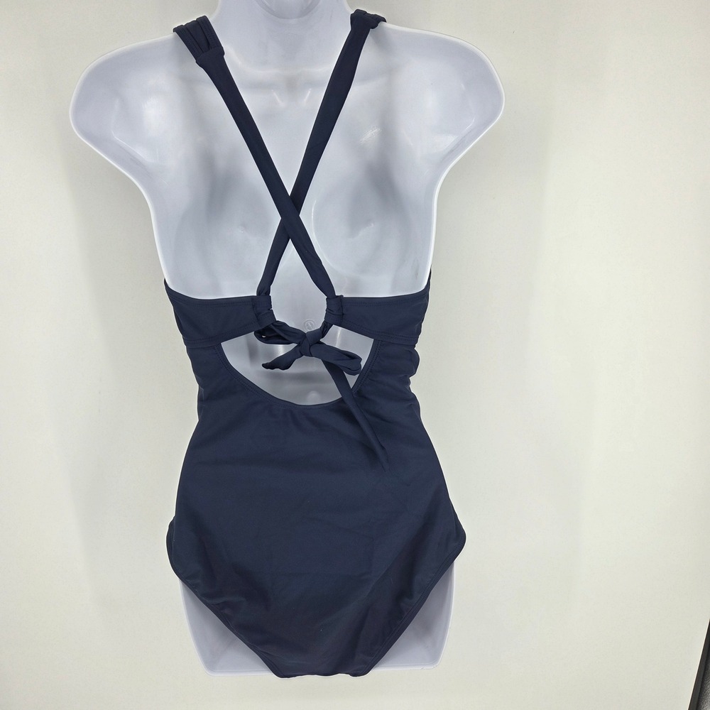 Cupshe Navy Blue Ruched V-Neck Mesh One Piece Swimsuit DAA12E5K001UU NWT Medium - Picture 2 of 5